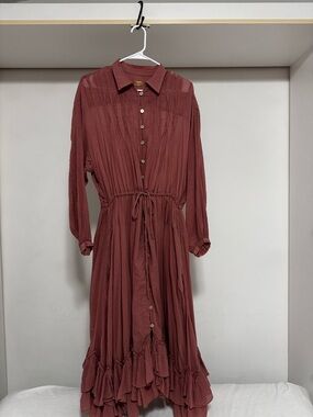 Free People Dusty Rose Button-Front Maxi Dress